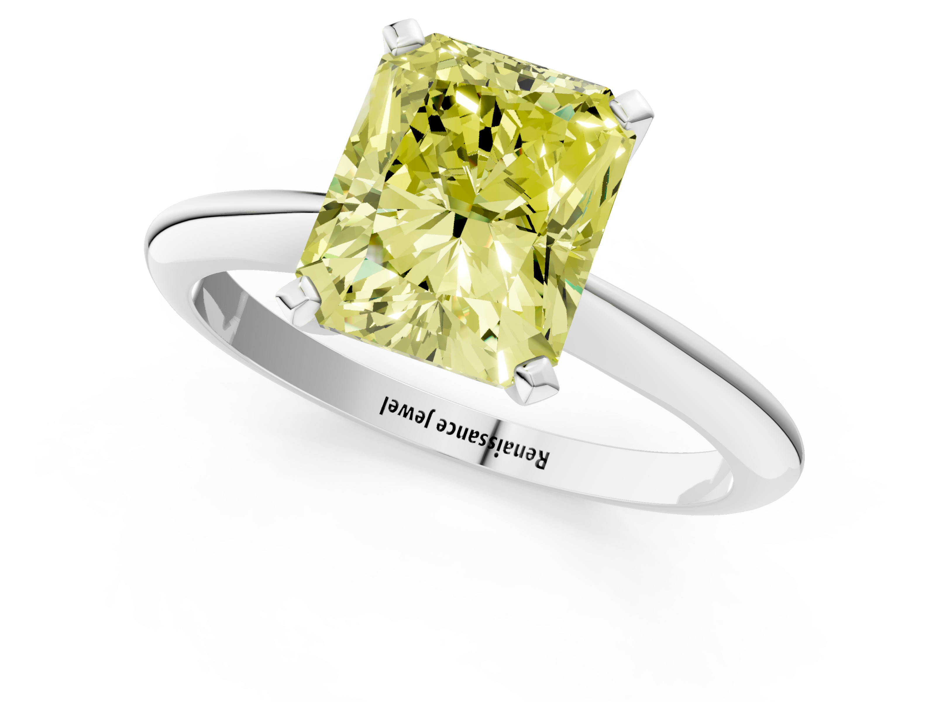 White gold Fancy Yellow Radiant  Solitaire Engagement Ring with Classic Band and Four-Prong Setting_87