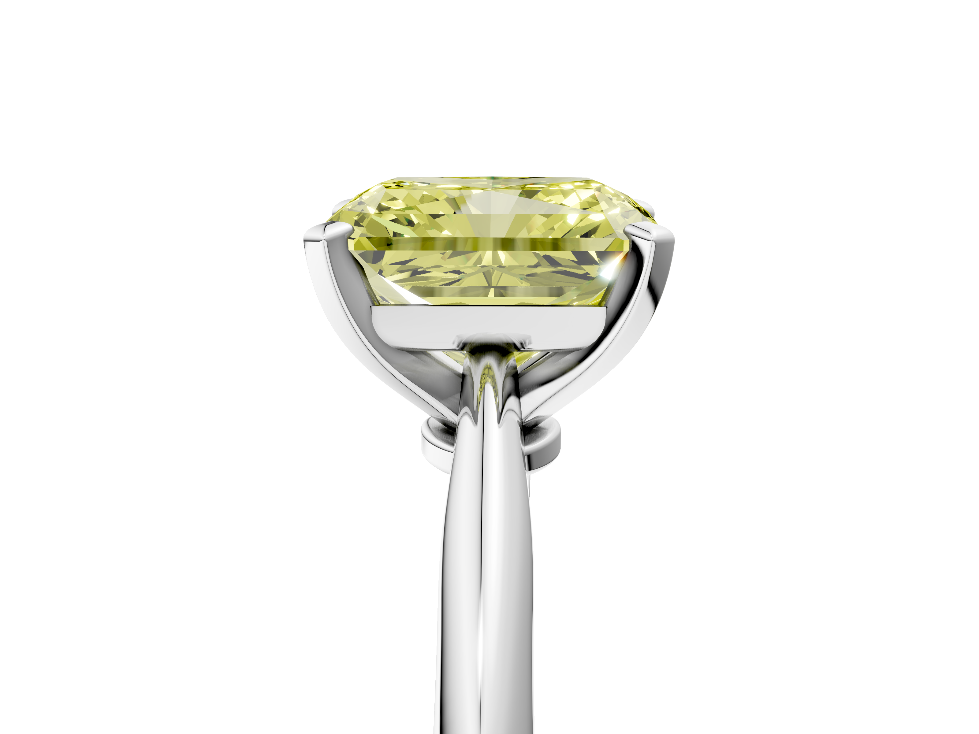 White gold Fancy Yellow Radiant  Solitaire Engagement Ring with Classic Band and Four-Prong Setting_91