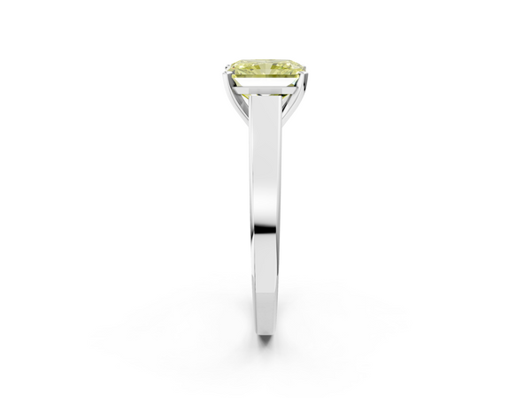 White gold Fancy Yellow Radiant  Solitaire Engagement Ring with Four-Prong Setting and Tapered Band