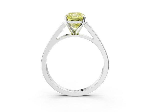 White gold Fancy Yellow Radiant  Solitaire Engagement Ring with Four-Prong Setting and Tapered Band