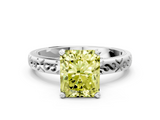 White gold Fancy Yellow Radiant  Solitaire Engagement Ring with Scrollwork Band and Four-Prong Setting_121