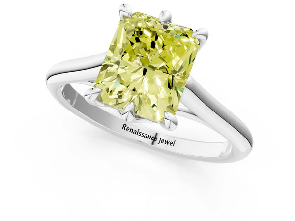 White gold Fancy Yellow Radiant  Solitaire Engagement Ring with Six-Prong Setting and Classic Band