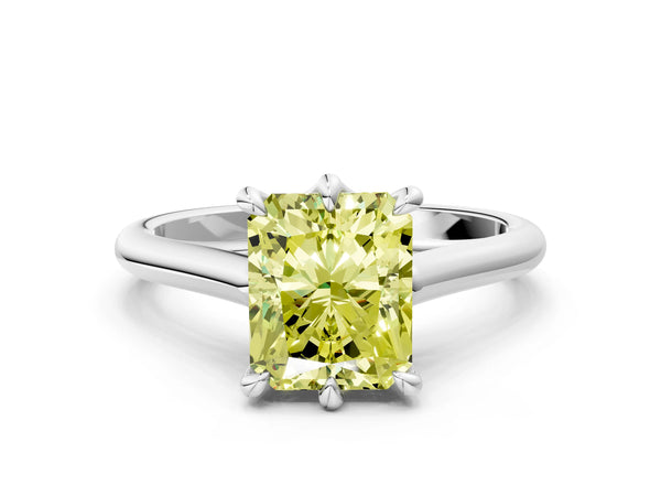 White gold Fancy Yellow Radiant  Solitaire Engagement Ring with Six-Prong Setting and Classic Band
