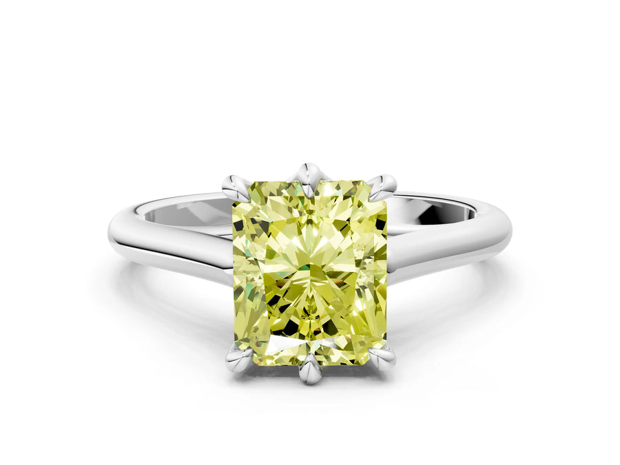 White gold Fancy Yellow Radiant  Solitaire Engagement Ring with Six-Prong Setting and Classic Band