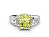 White gold Fancy Yellow Radiant  Solitaire Filigree Engagement Ring with Halo and Prong Setting_84
