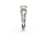 White gold Fancy Yellow Radiant  Solitaire Filigree Engagement Ring with Halo and Prong Setting_87