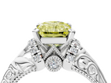 White gold Fancy Yellow Radiant  Solitaire Filigree Engagement Ring with Halo and Prong Setting_89