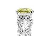 White gold Fancy Yellow Radiant  Solitaire Filigree Engagement Ring with Halo and Prong Setting_90