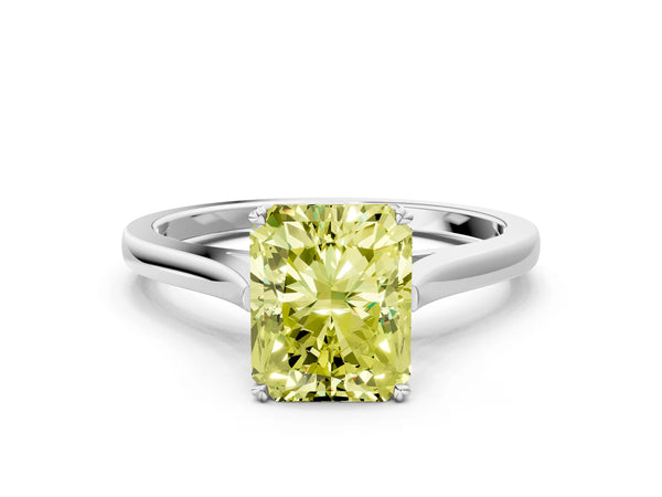 Platinum Fancy Yellow Radiant  Solitaire Heart Prong Engagement Ring with Tapered Band