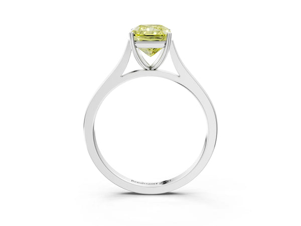Platinum Fancy Yellow Radiant  Solitaire Heart Prong Engagement Ring with Tapered Band