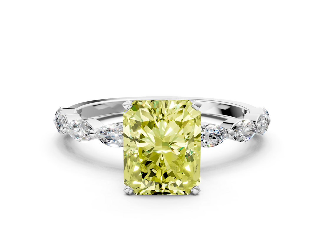 White gold Fancy Yellow Radiant  Solitaire Marquise Side Stone Prong Setting Ring_44