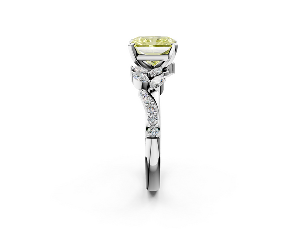 Platinum Fancy Yellow Radiant  Solitaire Marquise Twist Band with Six-Prong Setting