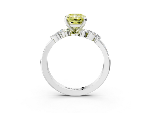 Platinum Fancy Yellow Radiant  Solitaire Marquise Twist Band with Six-Prong Setting