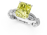 White gold Fancy Yellow Radiant  Solitaire Milgrain Diamond Engagement Ring with Bezel and Marquise Band_127