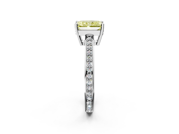 Platinum Fancy Yellow Radiant  Solitaire Pavé Band Prong Setting Ring