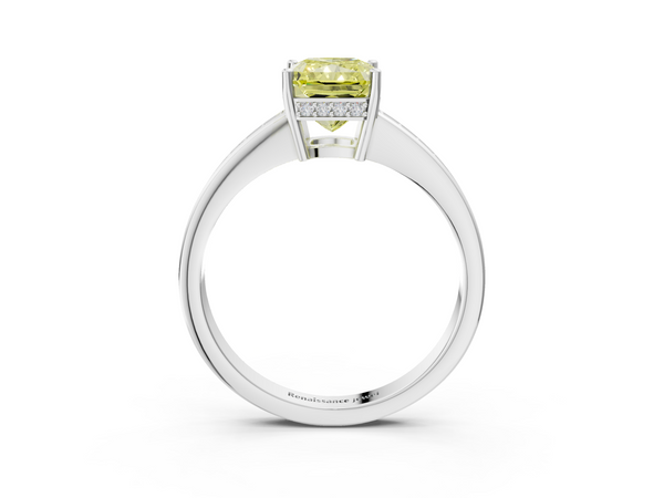 Platinum Fancy Yellow Radiant  Solitaire Pavé Band Prong Setting Ring