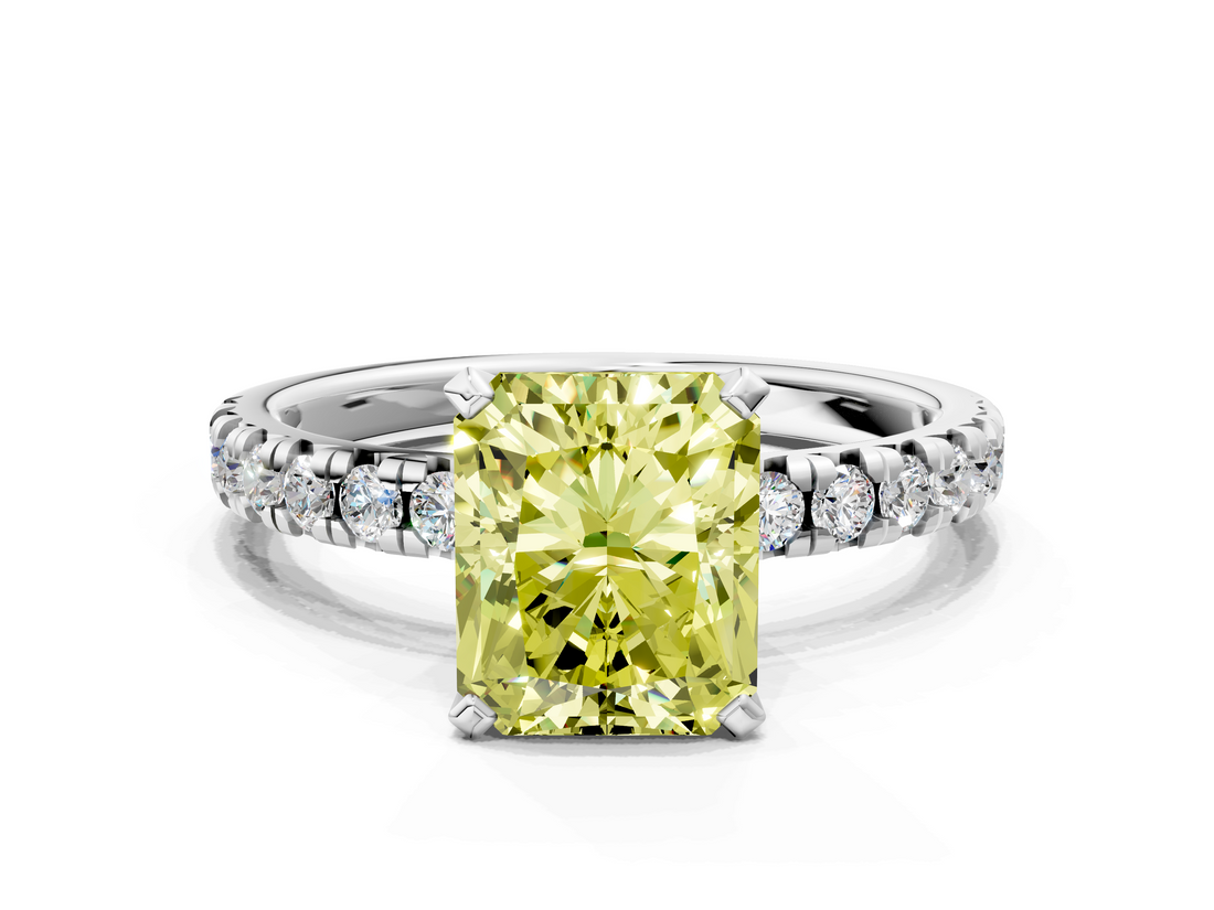White gold Fancy Yellow Radiant  Solitaire Pave Diamond Engagement Ring with Four-Prong Setting_198