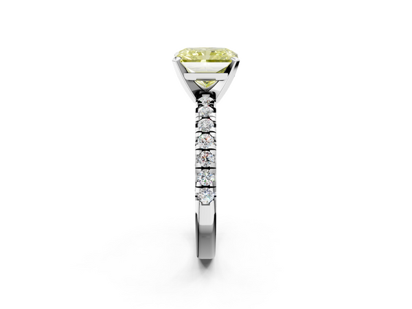 White gold Fancy Yellow Radiant  Solitaire Pave Diamond Engagement Ring with Four-Prong Setting