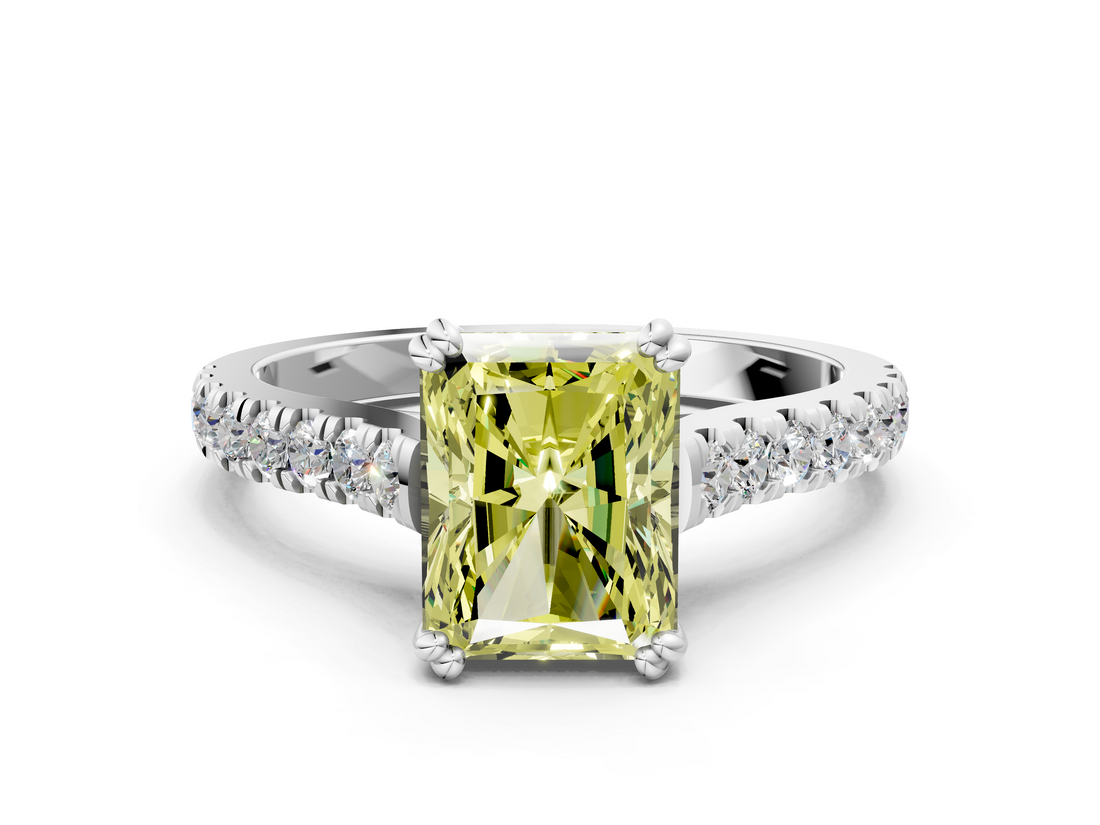 White gold Fancy Yellow Radiant  Solitaire Pave Diamond Engagement Ring with Prong Setting_20