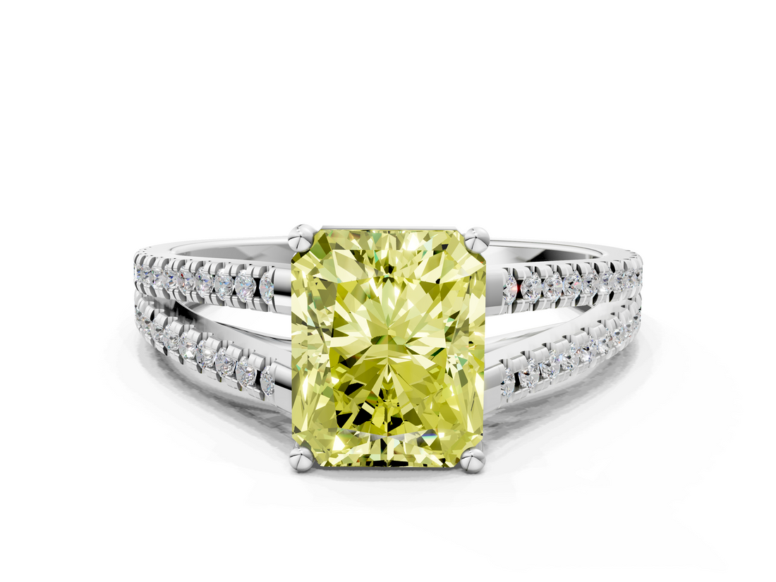 White gold Fancy Yellow Radiant  Solitaire Split Shank Pavé Diamond Engagement Ring_370