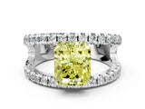 White gold Fancy Yellow Radiant  Solitaire Split Shank Pave Diamond Ring_50