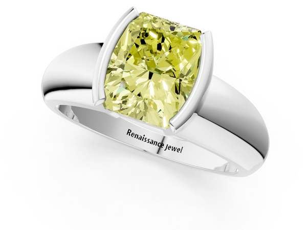 Platinum Fancy Yellow Radiant  Solitaire Tension Set Diamond Ring with Wide Band
