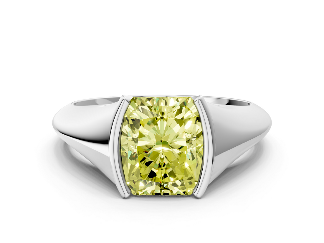 White gold Fancy Yellow Radiant  Solitaire Tension Set Diamond Ring_20