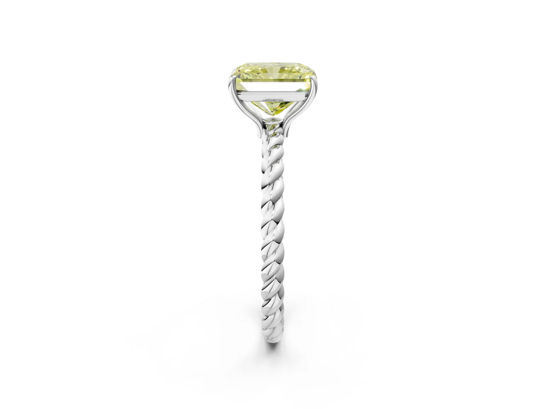 White gold Fancy Yellow Radiant  Solitaire Twist Band Ring with Four-Prong Setting_198