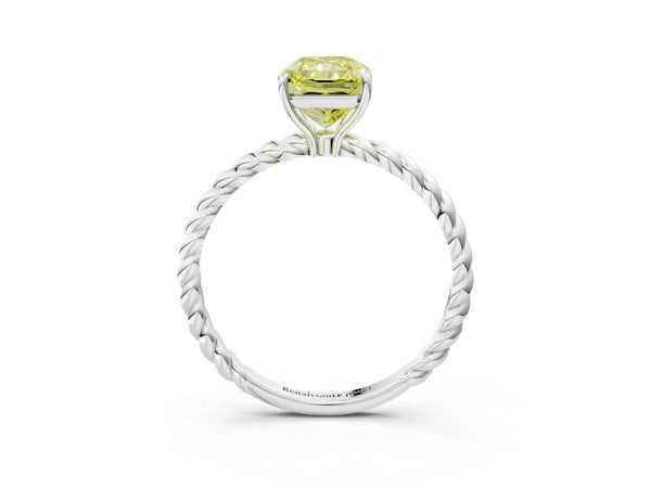 White gold Fancy Yellow Radiant  Solitaire Twist Band Ring with Four-Prong Setting