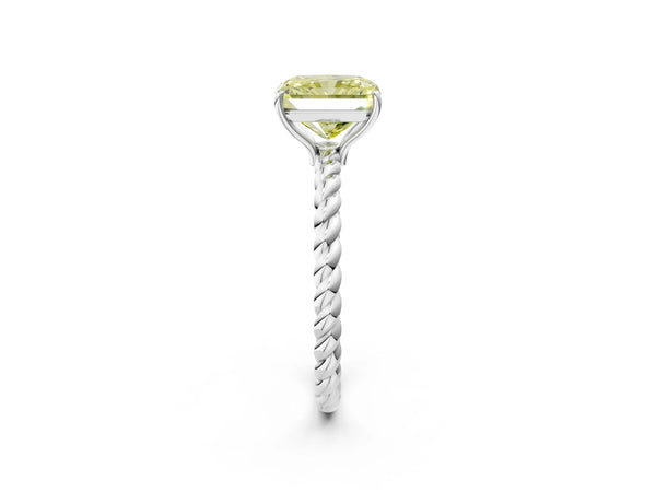 White gold Fancy Yellow Radiant  Solitaire Twist Band Ring with Four-Prong Setting