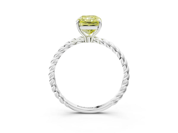 White gold Fancy Yellow Radiant  Solitaire Twist Band Ring with Four-Prong Setting