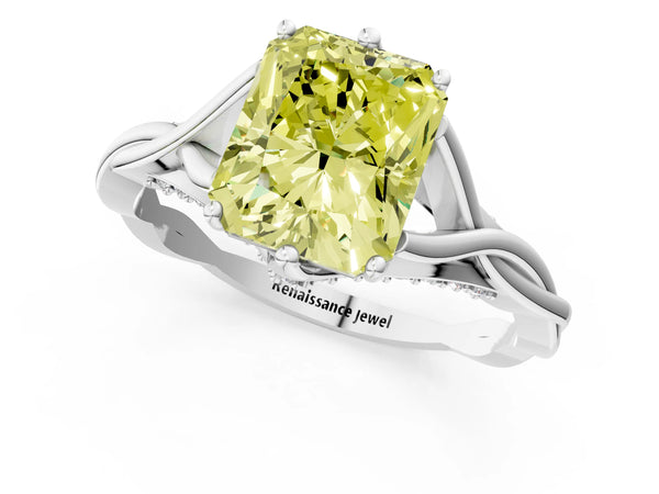 White gold Fancy Yellow Radiant  Solitaire Twist Band Six-Prong Setting