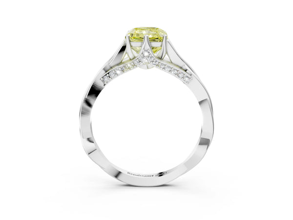White gold Fancy Yellow Radiant  Solitaire Twist Band Six-Prong Setting