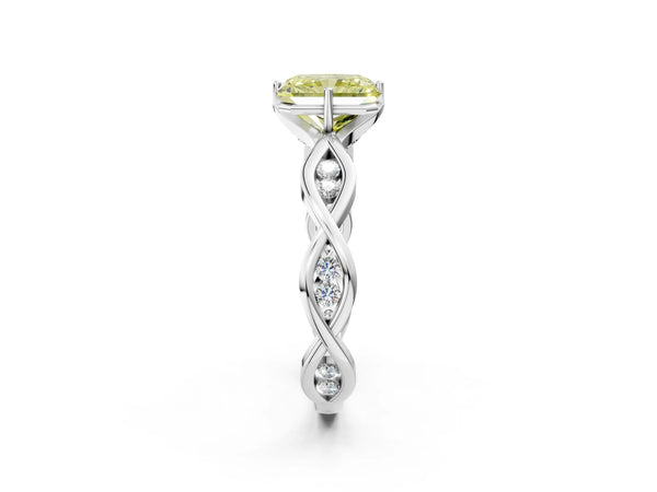 White Gold Radiant Cut Accented Twist Engagement Ring Setting for Fancy Yellow Center