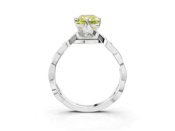 White Gold Radiant Cut Accented Twist Engagement Ring Setting for Fancy Yellow Center