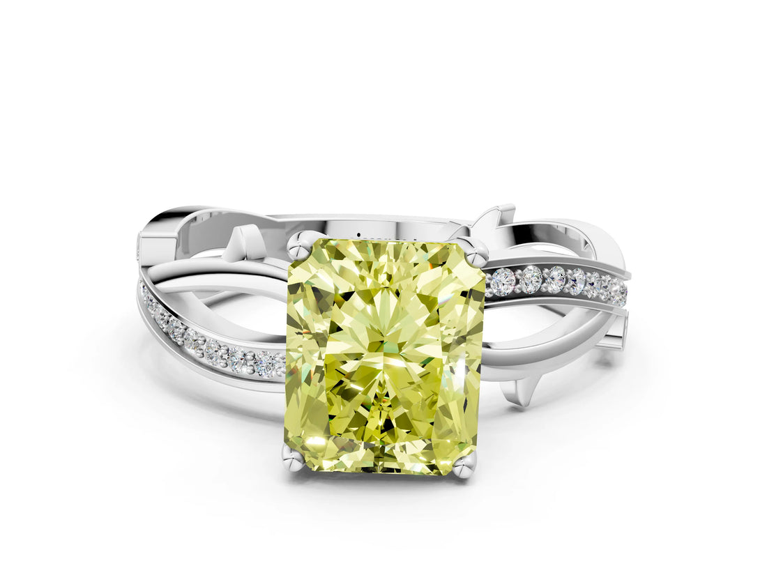 White gold Fancy Yellow Radiant  Solitaire Twist Band with Pavé Accents and Four-Prong Setting_20