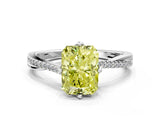 White gold Fancy Yellow Radiant  Solitaire Twist Band with Pavé Diamonds and Four-Prong Setting_65
