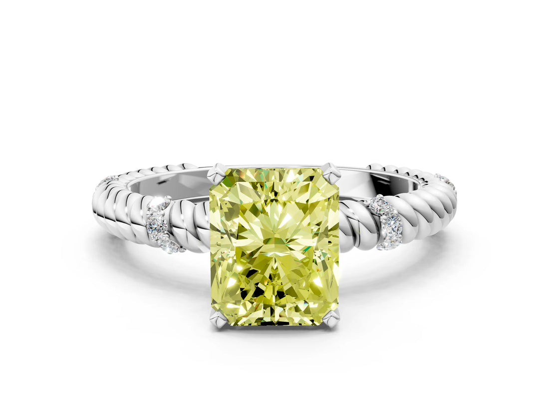 White gold Fancy Yellow Radiant  Solitaire Twisted Band Prong Set Engagement Ring_61