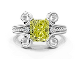 White gold Fancy Yellow Radiant  Solitaire Twisted Band Scroll Prong Ring_3