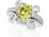 White gold Fancy Yellow Radiant  Solitaire Twisted Band Scroll Prong Ring_4