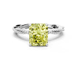 White gold Fancy Yellow Radiant  Solitaire Twisted Band with Bead Prong Setting_374