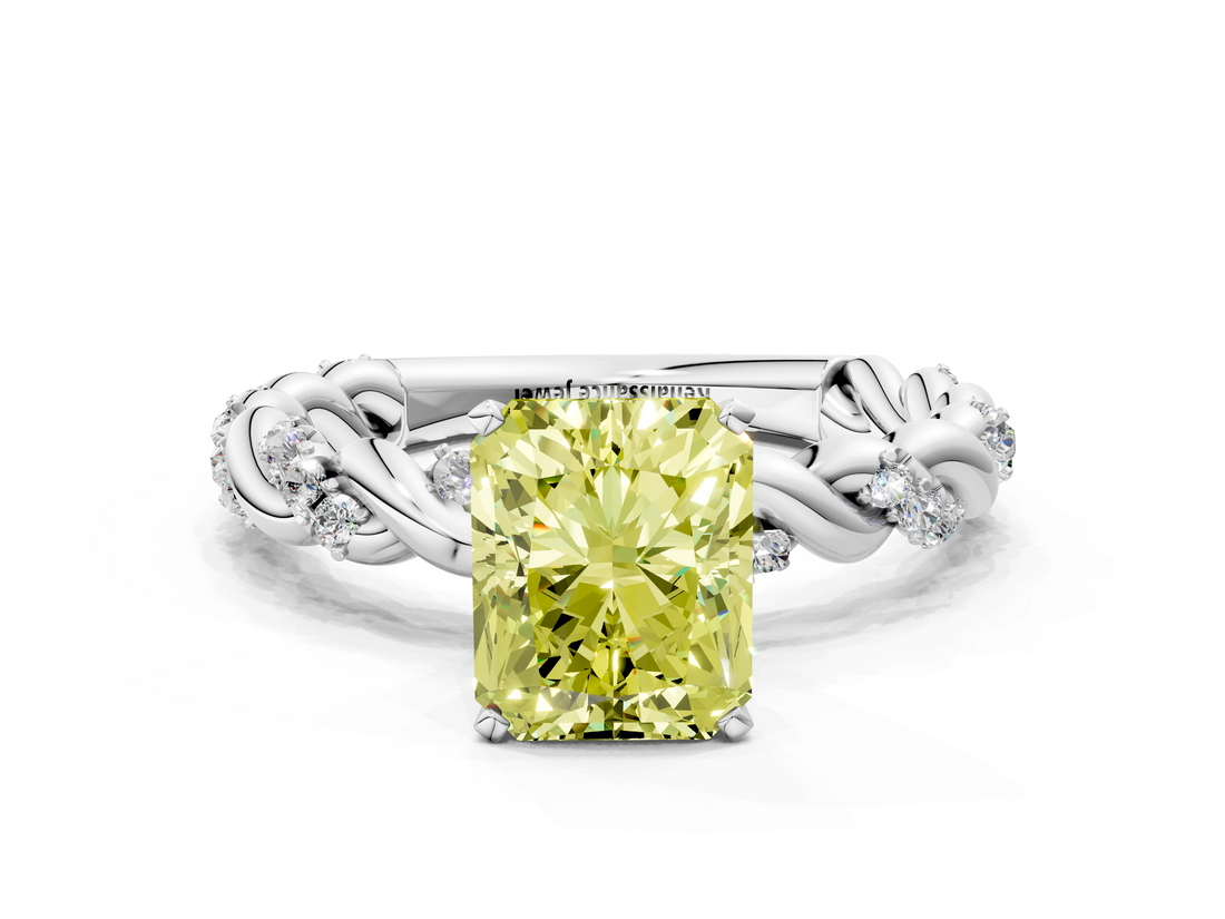 White gold Fancy Yellow Radiant  Solitaire Twisted Band with Pavé Accents and Four-Prong Setting_3