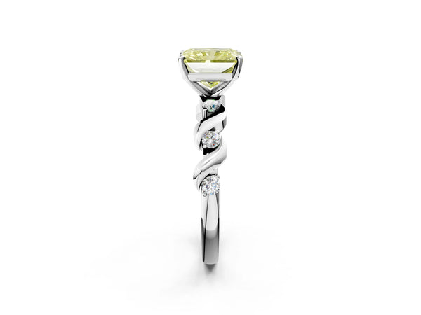 White Gold Radiant Cut Ribbon Twist Engagement Ring Setting for Fancy Yellow Center