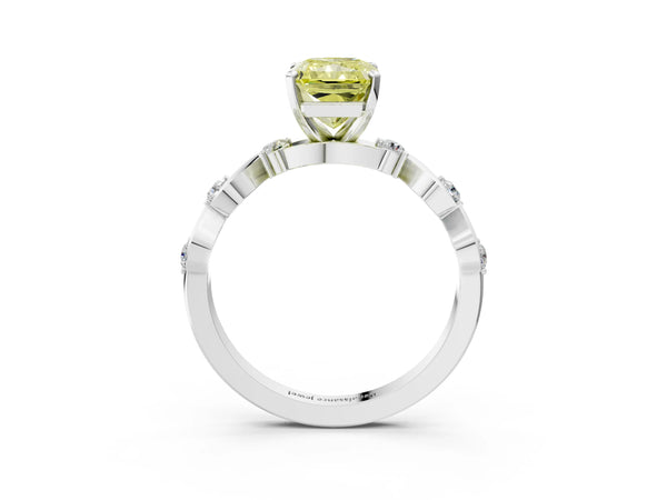 White Gold Radiant Cut Ribbon Twist Engagement Ring Setting for Fancy Yellow Center