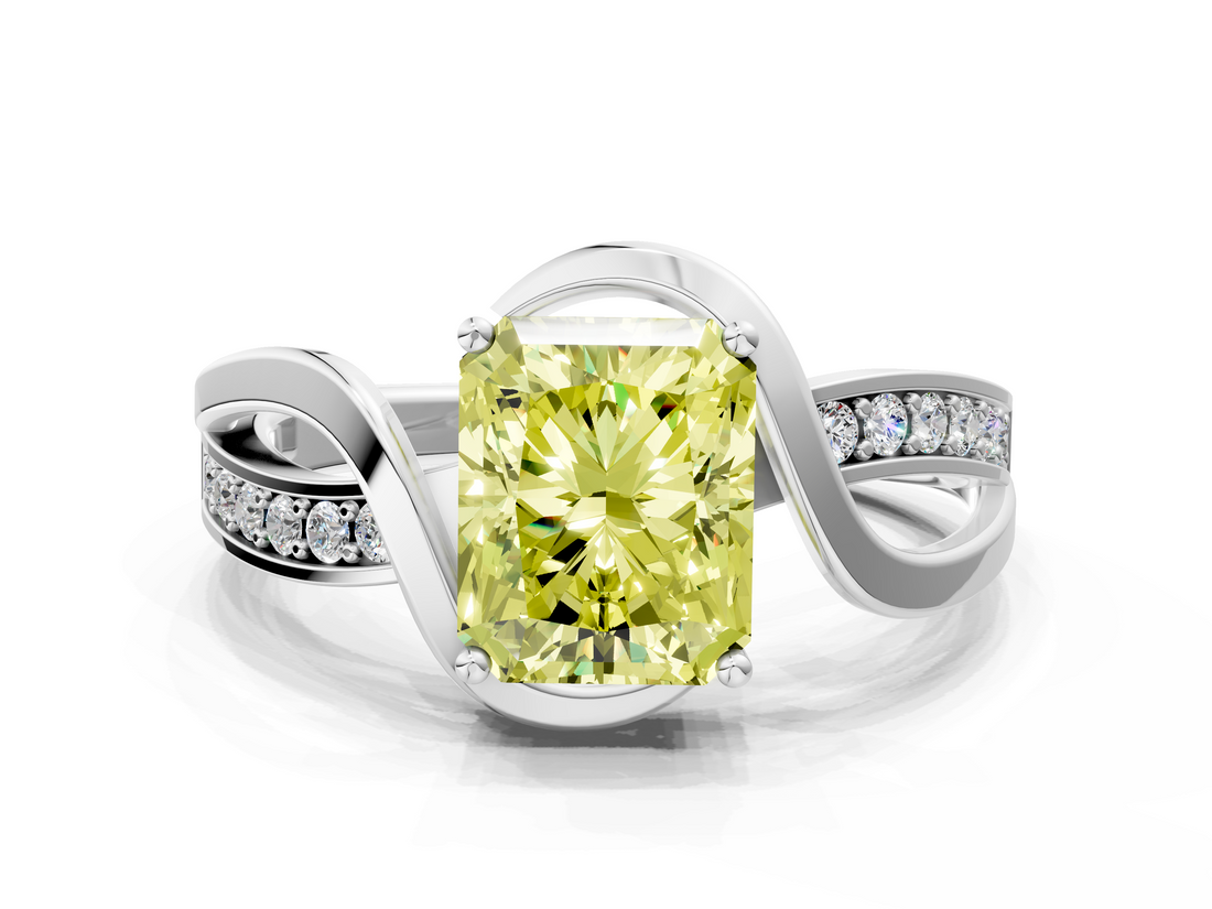 White gold Fancy Yellow Radiant  Solitaire Twisted Band with Prong Setting_3