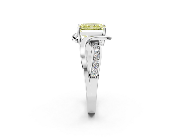 White gold Fancy Yellow Radiant  Solitaire Twisted Band with Prong Setting