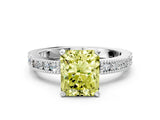 White gold Fancy Yellow Radiant  Solitaire with Pavé Band and Four-Prong Setting_290