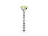 White gold Fancy Yellow Radiant  Solitaire with Pavé Band and Four-Prong Setting_290