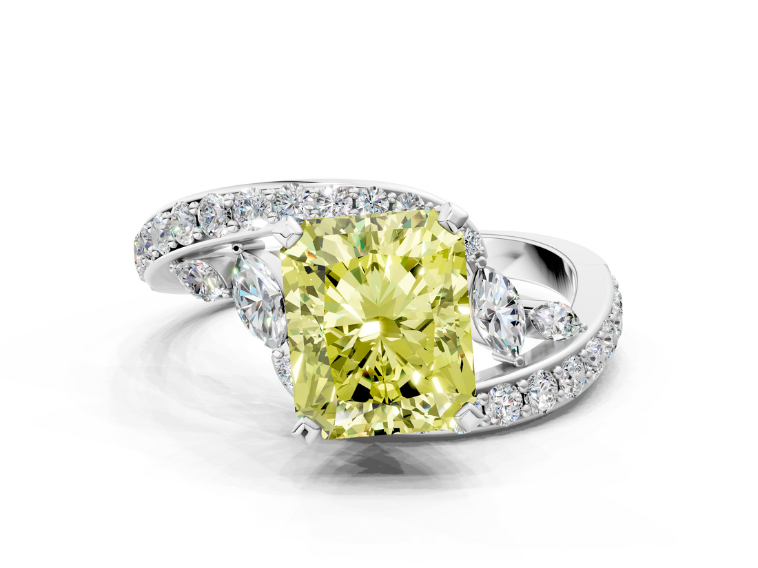 White gold Fancy Yellow Radiant  Solitaire with Pavé Twist Band and Four-Prong Setting_56