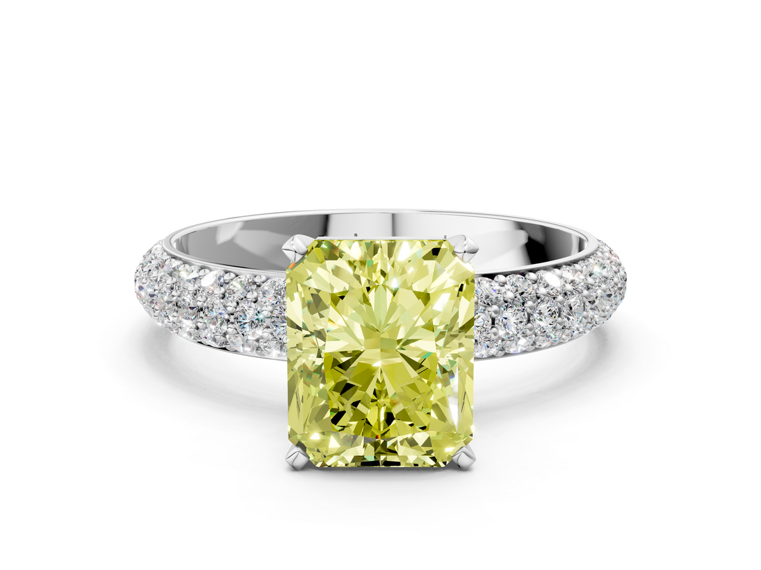 White gold Fancy Yellow Radiant  Solitaire with Pave Band and Four-Prong Setting_3